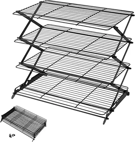 Geesta 2/3/4-Tier Upgraded Collapsible Cooling Rack with Adjustable 3 Setting Design Stackable Roasting Cooking Drying Wire Cooling Rack for Cookies Baking Gifts for Women