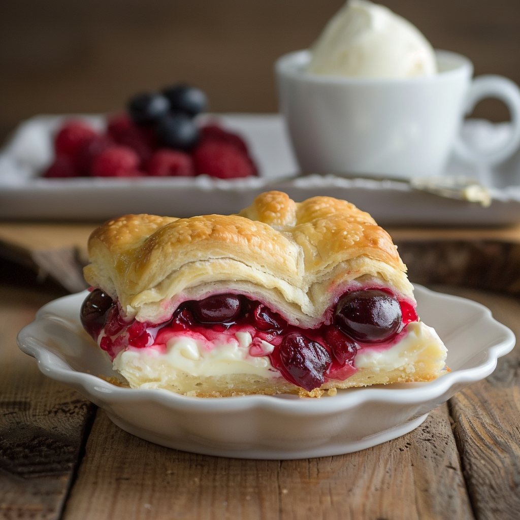 Cherry Crescent Roll Bars with Coffee and Ice Cream